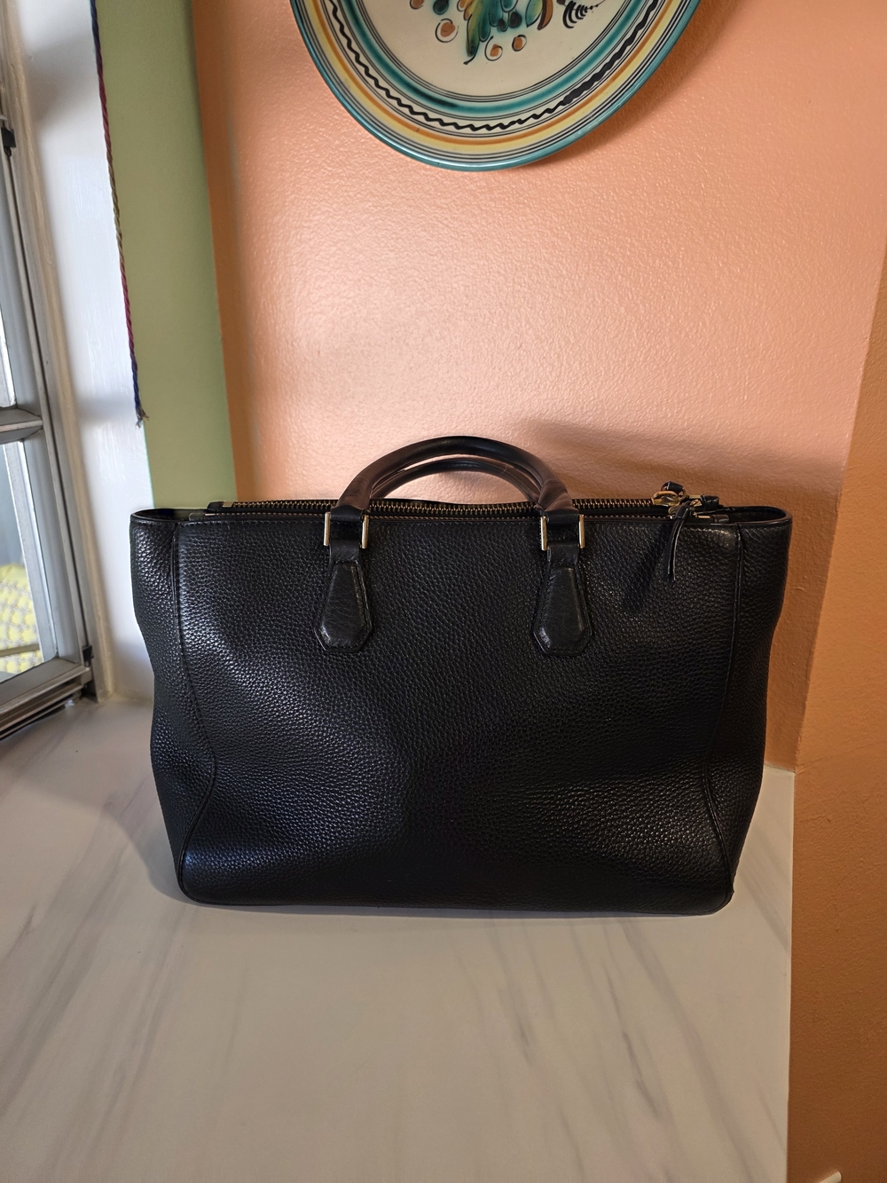 Tory Burch Black Pebbled Leather Tote Luxury Minimalist Chic Preppy Handbag - Picture 3 of 16